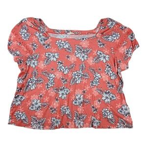 Como Blu 3X Top Floral Square Neck Short Sleeve Lace Trim Blouse Shirt Plus Size